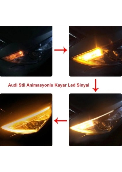 Tiger Marketing Selamlamalı Açılış Animasyonlu Far Kaşı Beyaz Audi Stil Kayar Sinyalli Far Üstü Slim LED