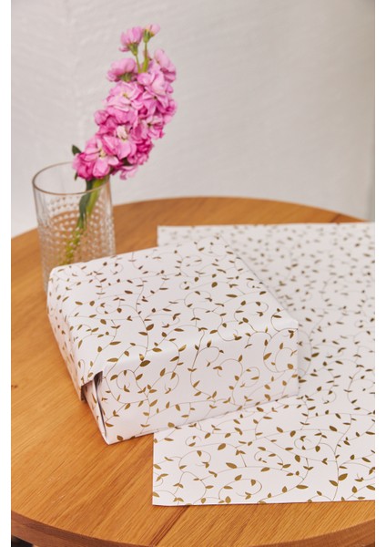 Hediye Paketleme Kağıdı 50 Adet Özel Sarmaşık Baskılı Ambalaj Kağıdı 110 gr 24 x 34 cm