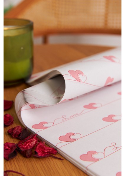 Hediye Paketleme Kağıdı 50 Adet Özel Kalp Yolu Baskılı Ambalaj Kağıdı 110 gr 24 x 34 cm indirimleri