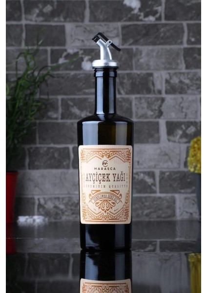 Rustik Vintage 500 ml Ayçiçek Yağı Sıvıyağ Şişesi Yağdanlık 1 Adet Gümüş Başlık Italy Design
