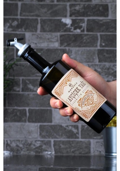 Rustik Vintage 500 ml Ayçiçek Yağı Sıvıyağ Şişesi Yağdanlık 1 Adet Gümüş Başlık Italy Design