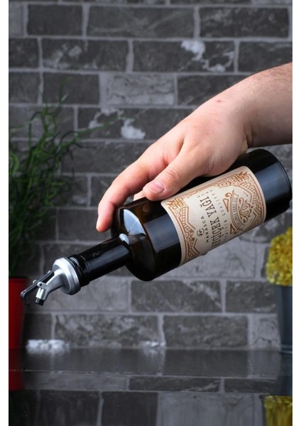 Rustik Vintage 500 ml Ayçiçek Yağı Sıvıyağ Şişesi Yağdanlık 1 Adet Gümüş Başlık Italy Design