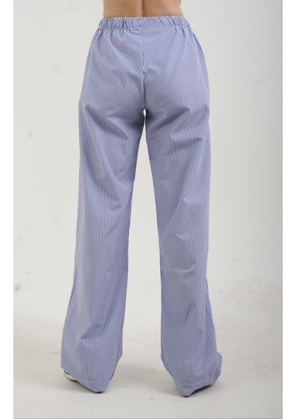Mavi Beyaz Çizgili Poplin Pantolon modelleri