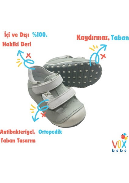 GREY/101 Deri Ilk Adım Günlük Bebek Ayakkabı