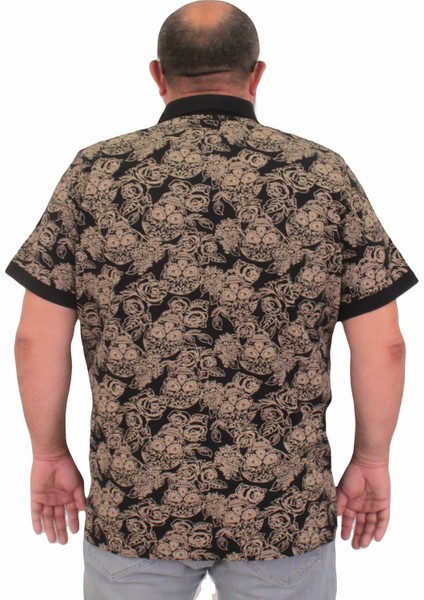 Erkek Büyük Beden Polo Yaka Tişört Skull 24454 Sıyah modelleri