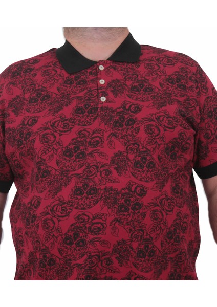 Erkek Büyük Beden Polo Yaka Tişört Skull 24454 Bordo modelleri