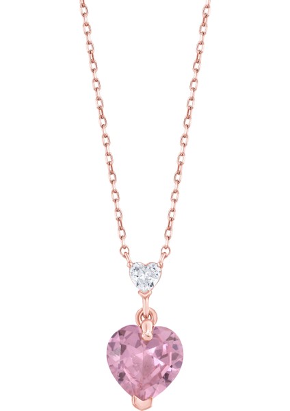 925 Ayar Kırmızı Gümüş Ametist Taşlı Kalp Kesim Kolye