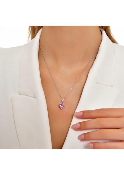 925 Ayar Kırmızı Gümüş Ametist Taşlı Kalp Kesim Kolye fiyatları