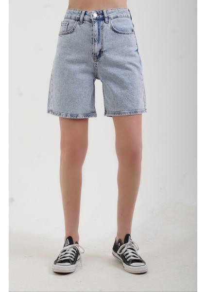 Buz Mavi Relax Denim Şort