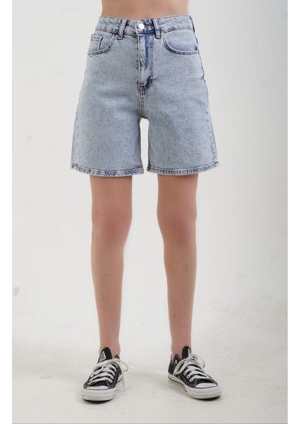 Buz Mavi Relax Denim Şort