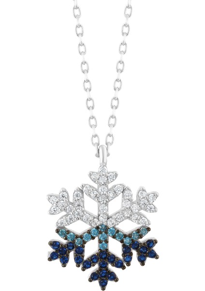 Renkli Taşlı 925 Gümüş Kar Tanesi Beyaz Gümüş Kolye