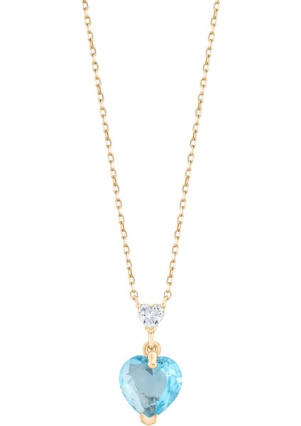 Blue London Topaz 925 Ayar Gümüş Sarı Renk Kolye