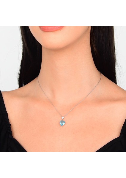 Blue London Topaz 925 Ayar Beyaz Renk Gümüş Kolye modelleri