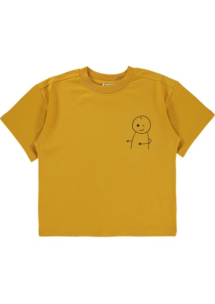 Oversize Çocuk Tişört 6-9 Yaş Hardal
