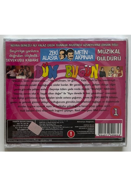 Metin Akpınar Zeki Alasya Dün Bugün CD (Jelatininde Sıfır Orjnal Dönem Baskı Vcd)