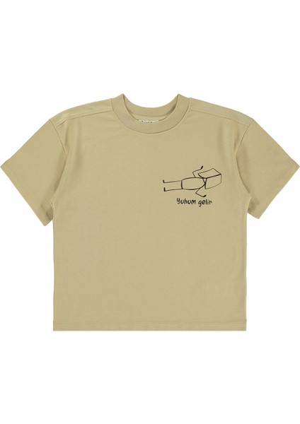 Oversize Çocuk Tişört 6-9 Yaş Yulaf Sütü