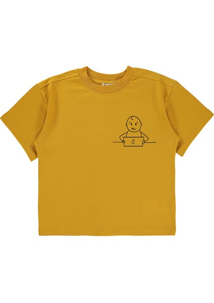 Oversize Çocuk Tişört 6-9 Yaş Hardal