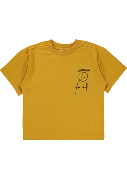 Oversize Çocuk Tişört 6-9 Yaş Hardal