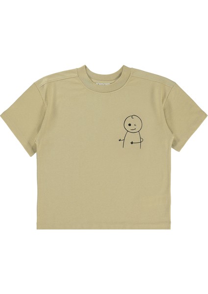 Oversize Çocuk Tişört 6-9 Yaş Yulaf Sütü