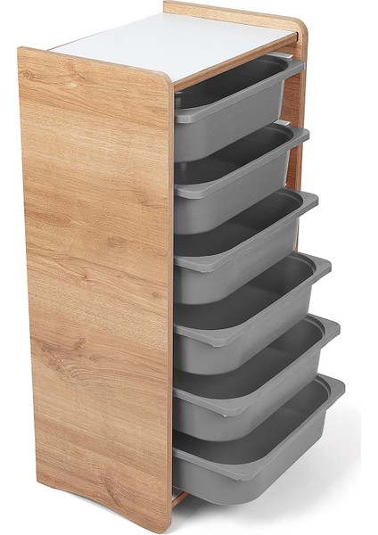 6 Çekmeceli Çocuk Oyuncak ve Aktivite Dolabı,ceviz-Gri 18MM Mdf