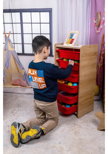 6 Çekmeceli Çocuk Oyuncak ve Aktivite Dolabı,ceviz-Gri 18MM Mdf modelleri