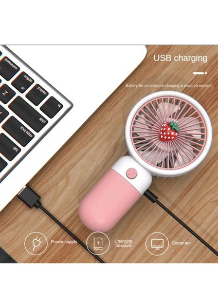 Çilek Görünümlü, USB Şarjlı, Taşınabilir, Şarj Edilebilir Vantilatör, Taşınabilir, Seyahat Için