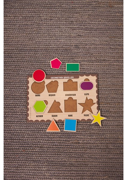 Ahşap Bul Tak Yapboz Geometrik Şekilleri Öğreniyorum Puzzle