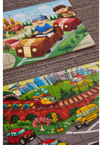 Okul Öncesi Başlangıç Yapboz Lunapark Maceram Ve Taşıtlar Ahşap Puzzle Set