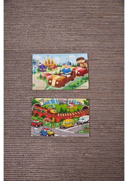 Okul Öncesi Başlangıç Yapboz Lunapark Maceram Ve Taşıtlar Ahşap Puzzle Set
