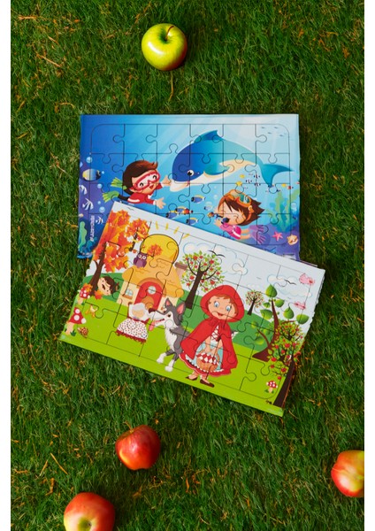 Okul Öncesi Başlangıç Yapboz Kırmızı Başlıklı Kız Ve Dalgıç Ahşap Puzzle Set