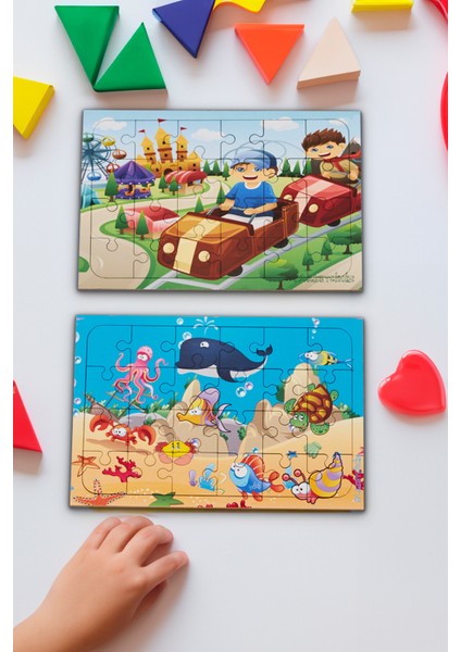 Okul Öncesi Başlangıç Yapboz Lunapark Maceram Ve Sevimli Okyanus Ahşap Puzzle Set