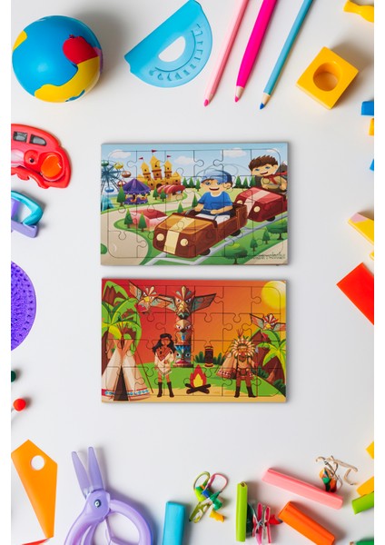 Okul Öncesi Başlangıç Yapboz Lunapark Maceram Ve Kızılderili Ahşap Puzzle Set