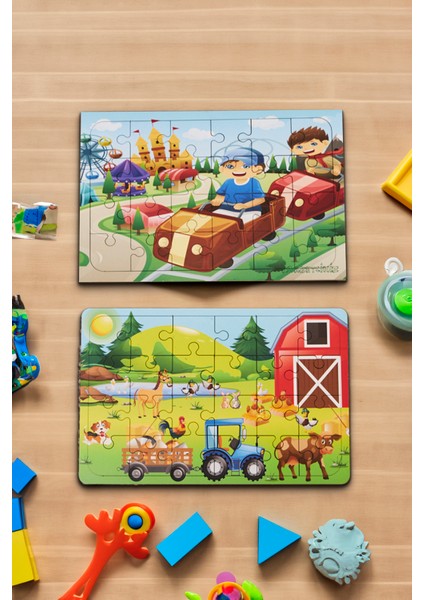 Okul Öncesi Başlangıç Yapboz Lunapark Maceram Ve Çiftlik Ahşap Puzzle Set