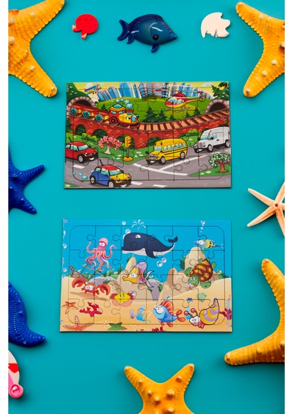 Okul Öncesi Başlangıç Yapboz Taşıtlar Ve Sevimli Okyanus Ahşap Puzzle Set
