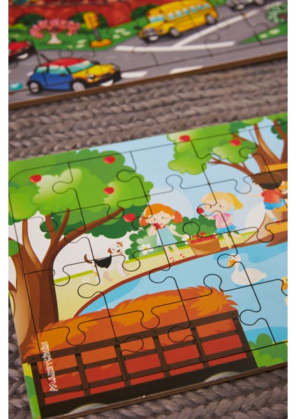 Okul Öncesi Başlangıç Yapboz Taşıtlar Ve Piknik Ahşap Puzzle Set