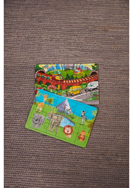 Okul Öncesi Başlangıç Yapboz Taşıtlar Ve Safari Ahşap Puzzle Set