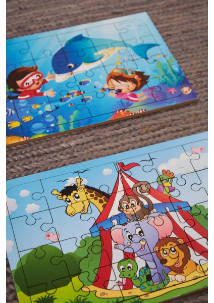Okul Öncesi Başlangıç Yapboz Sevimli Okyanus Ve Sirk Ahşap Puzzle Set