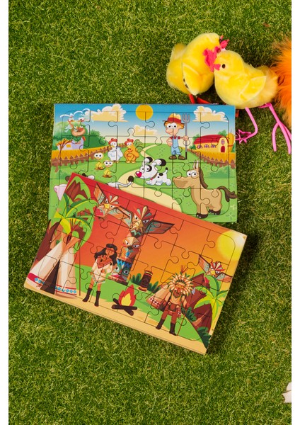 Okul Öncesi Başlangıç Yapboz Çiftliğim Ve Kızılderili Ahşap Puzzle Set