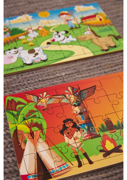 Okul Öncesi Başlangıç Yapboz Çiftliğim Ve Kızılderili Ahşap Puzzle Set