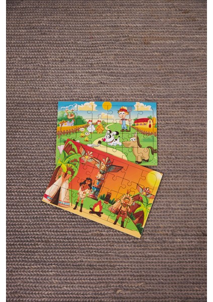 Okul Öncesi Başlangıç Yapboz Çiftliğim Ve Kızılderili Ahşap Puzzle Set