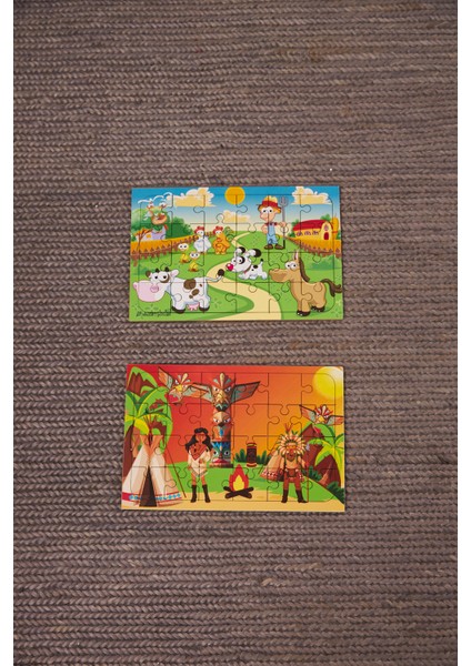 Okul Öncesi Başlangıç Yapboz Çiftliğim Ve Kızılderili Ahşap Puzzle Set