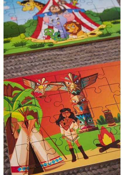 Okul Öncesi Başlangıç Yapboz Sirk Ve Kızılderili Ahşap Puzzle Set