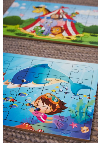 Okul Öncesi Başlangıç Yapboz Sirk Ve Dalgıç Ahşap Puzzle Set