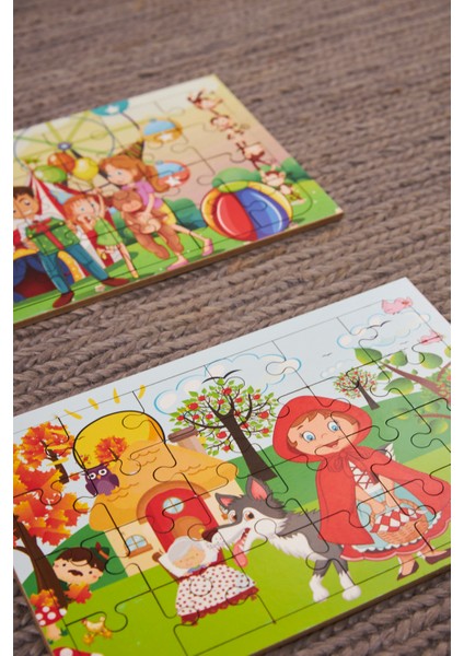 Okul Öncesi Başlangıç Yapboz Canım Ailem Ve Kırmızı Başlıklı Kızı Ahşap Puzzle Set