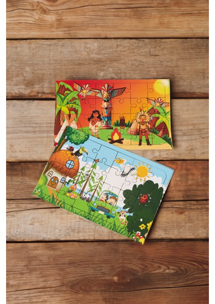 Okul Öncesi Başlangıç Yapboz Kızılderili Ve Hayvanlar Alemi Ahşap Puzzle Set