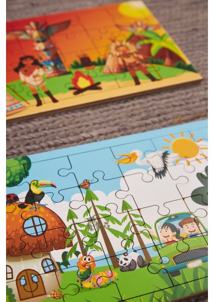 Okul Öncesi Başlangıç Yapboz Kızılderili Ve Hayvanlar Alemi Ahşap Puzzle Set