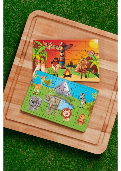 Okul Öncesi Başlangıç Yapboz Kızılderili Ve Safari Ahşap Puzzle Set
