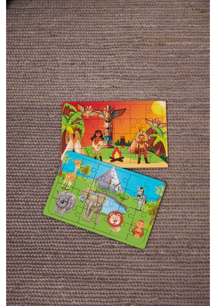 Okul Öncesi Başlangıç Yapboz Kızılderili Ve Safari Ahşap Puzzle Set