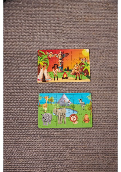 Okul Öncesi Başlangıç Yapboz Kızılderili Ve Safari Ahşap Puzzle Set