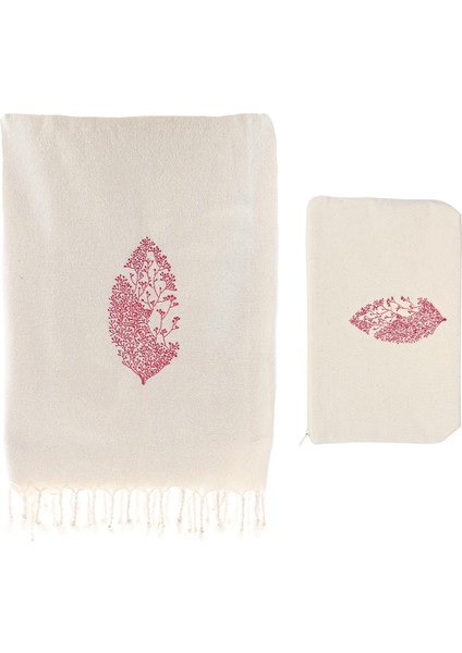 Kırmızı Yaprak Nakışlı Peştemal Seti
